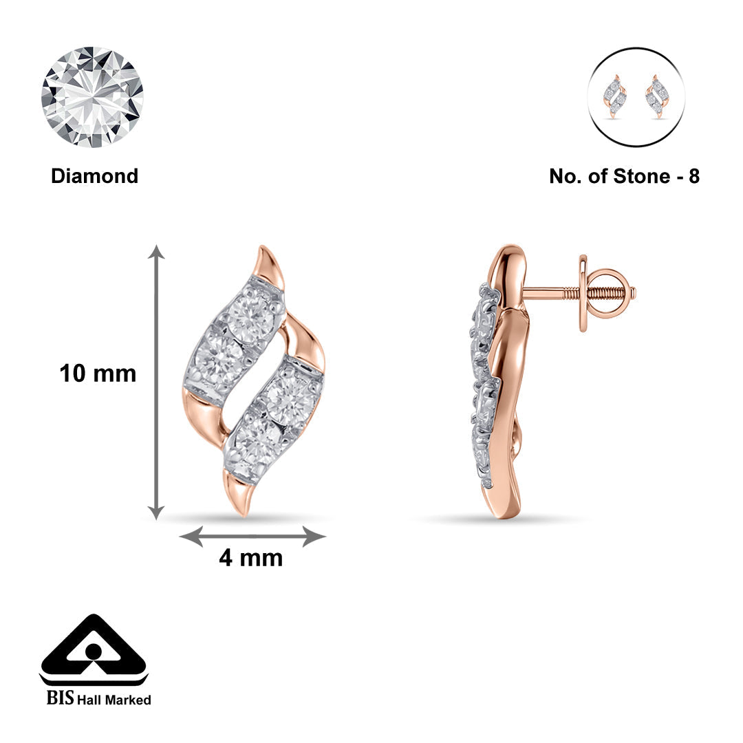 Feather Mist Diamond & Gold Stud Earrings for Women