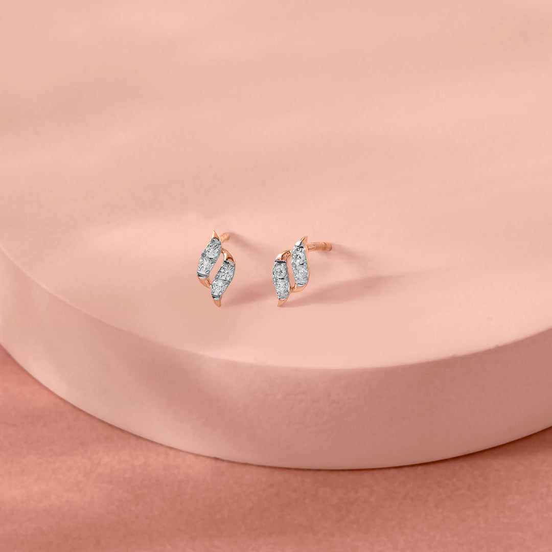Feather Mist Diamond & Gold Stud Earrings for Women
