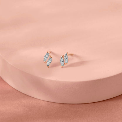 Feather Mist Diamond & Gold Stud Earrings for Women