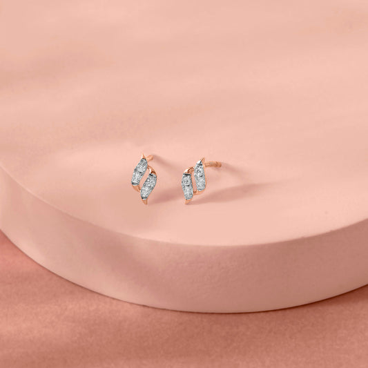 Feather Mist Diamond & Gold Stud Earrings for Women