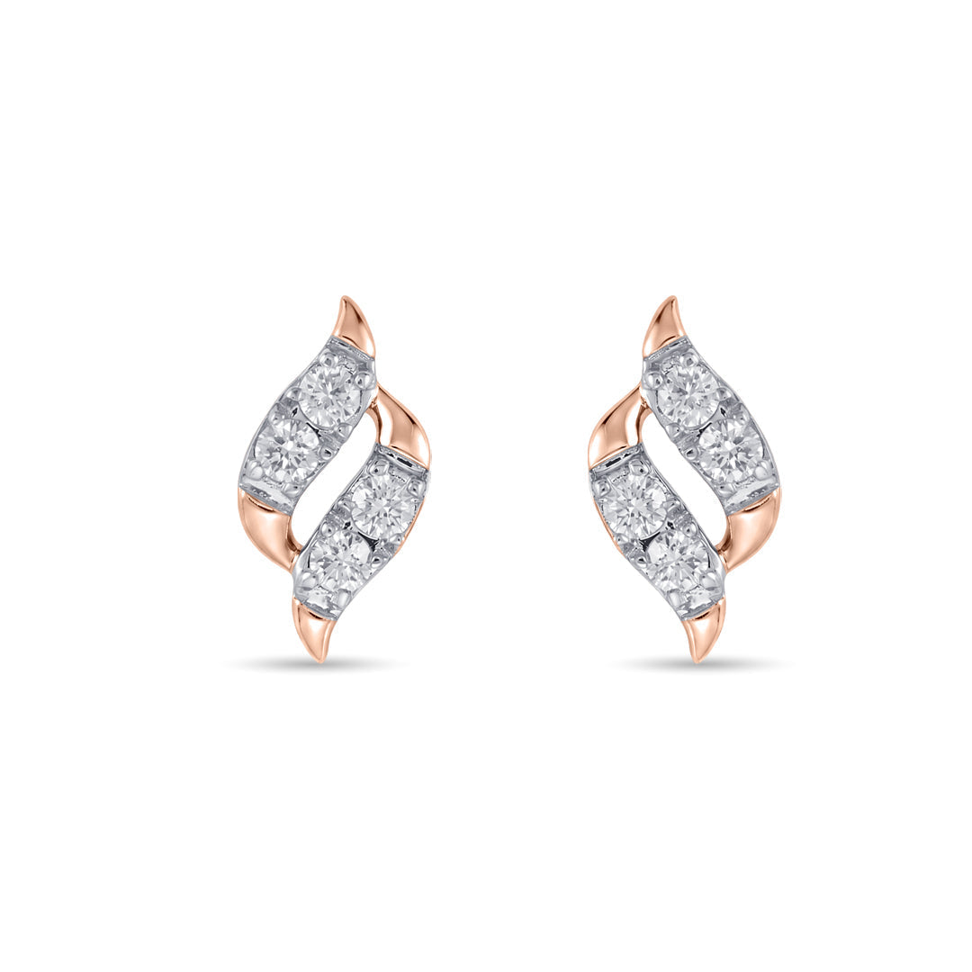 Feather Mist Diamond & Gold Stud Earrings for Women