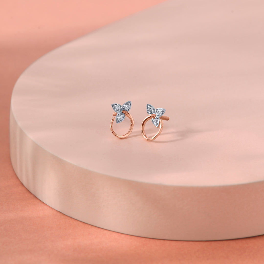 Orlisse Bloom Diamond & Gold Stud Earrings for Women