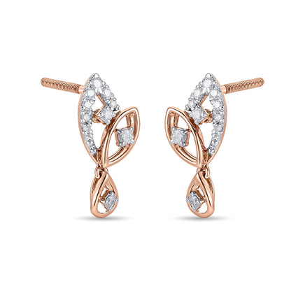 Leaf Glow Diamond & Gold Stud Earrings for Women