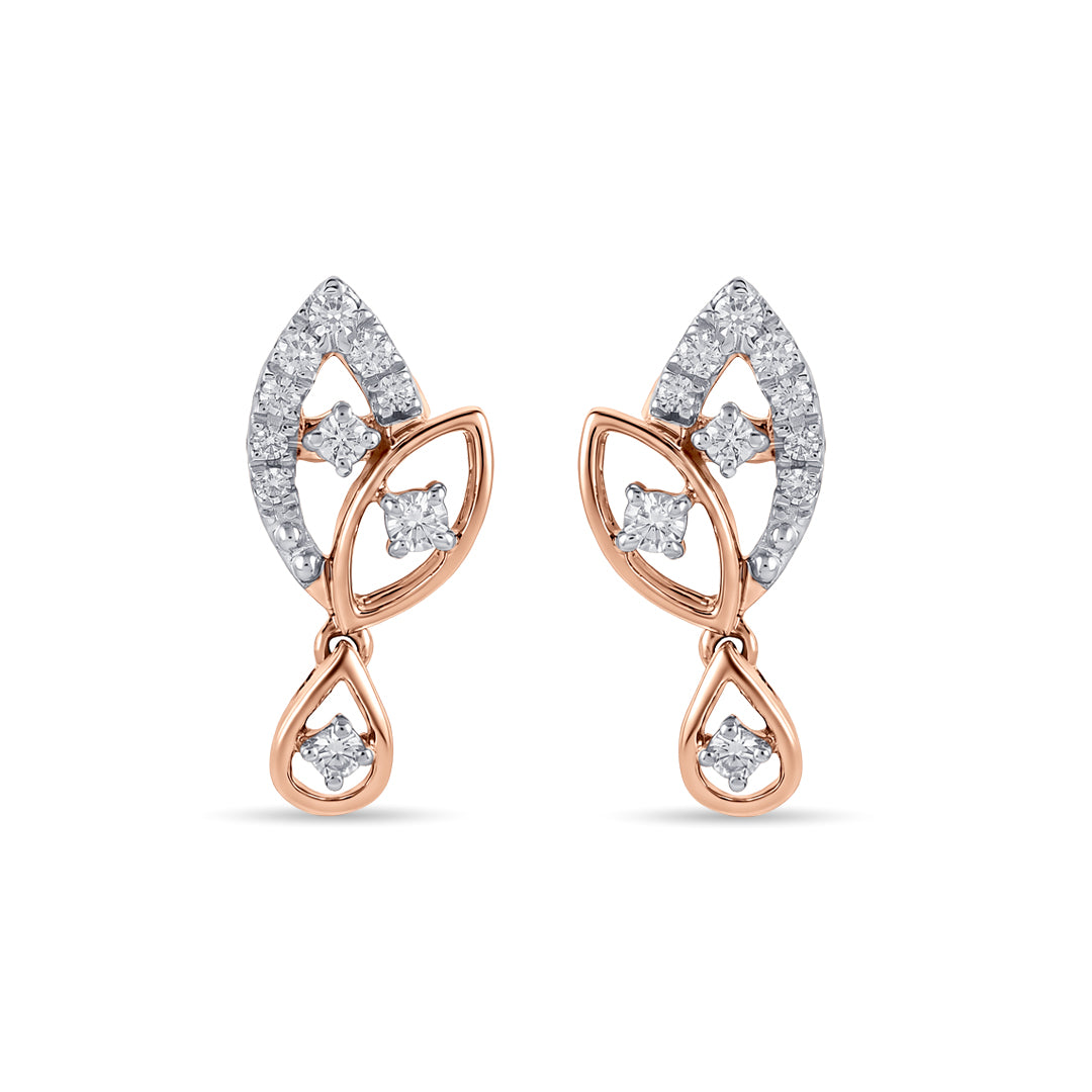 Leaf Glow Diamond & Gold Stud Earrings for Women