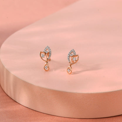 Leaf Glow Diamond & Gold Stud Earrings for Women