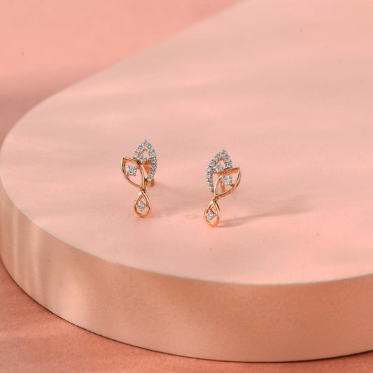 Leaf Glow Diamond & Gold Stud Earrings for Women