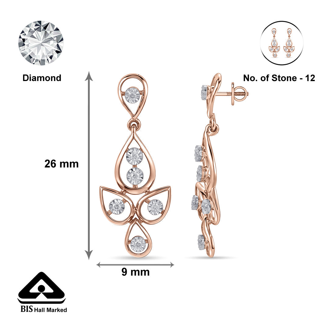 Leaf Drift Diamond & Gold Drops & Danglers Earrings for Women