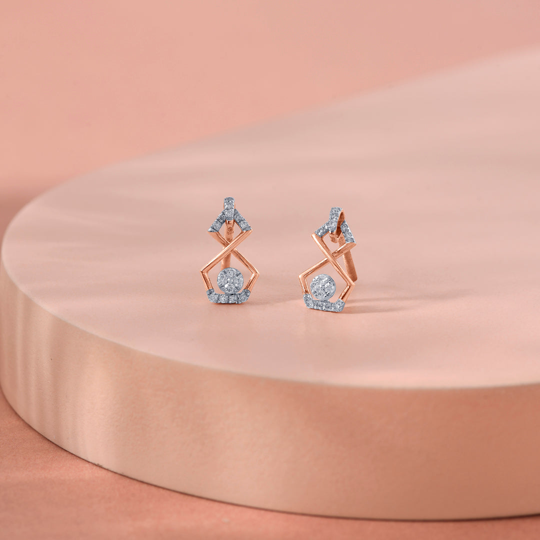 Orbit Gleam Diamond & Gold Stud Earrings for Women