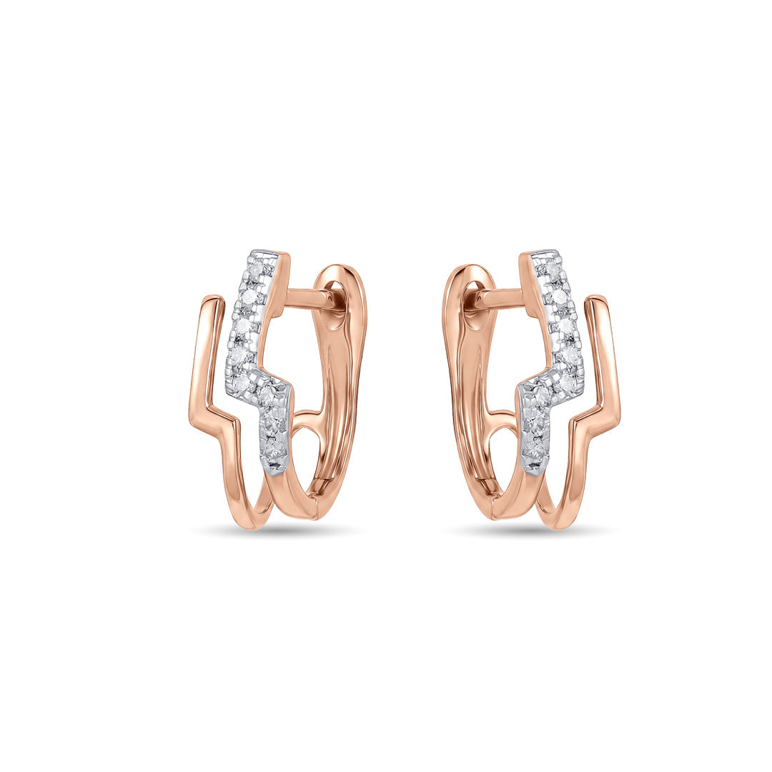 Twin Line Diamond & Gold Stud Earrings for Women