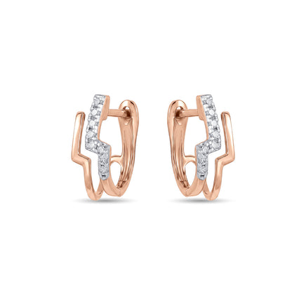 Twin Line Diamond & Gold Stud Earrings for Women