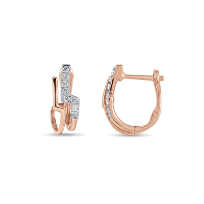 Twin Line Diamond & Gold Stud Earrings for Women