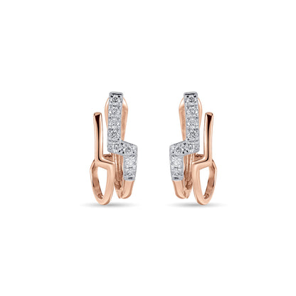 Twin Line Diamond & Gold Stud Earrings for Women