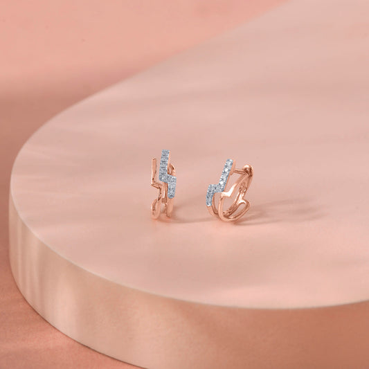 Twin Line Diamond & Gold Stud Earrings for Women
