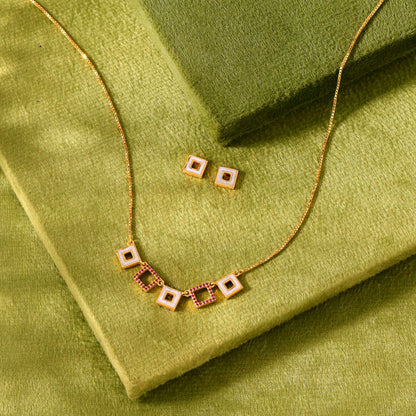 Cube Chic Gold Necklace Set for Women