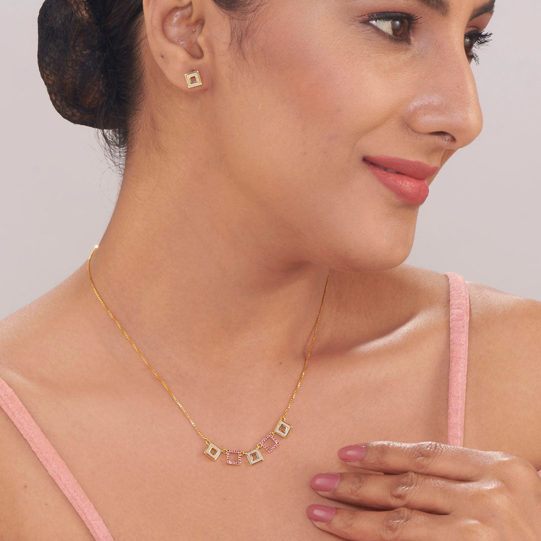 Cube Chic Gold Necklace Set for Women