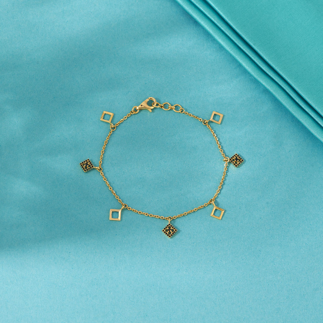 Cube Link Gold Charm Bracelet for Women