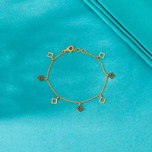 Cube Link Gold Charm Bracelet for Women