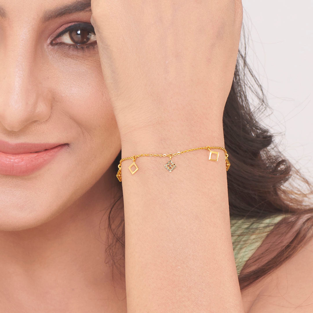 Cube Link Gold Charm Bracelet for Women