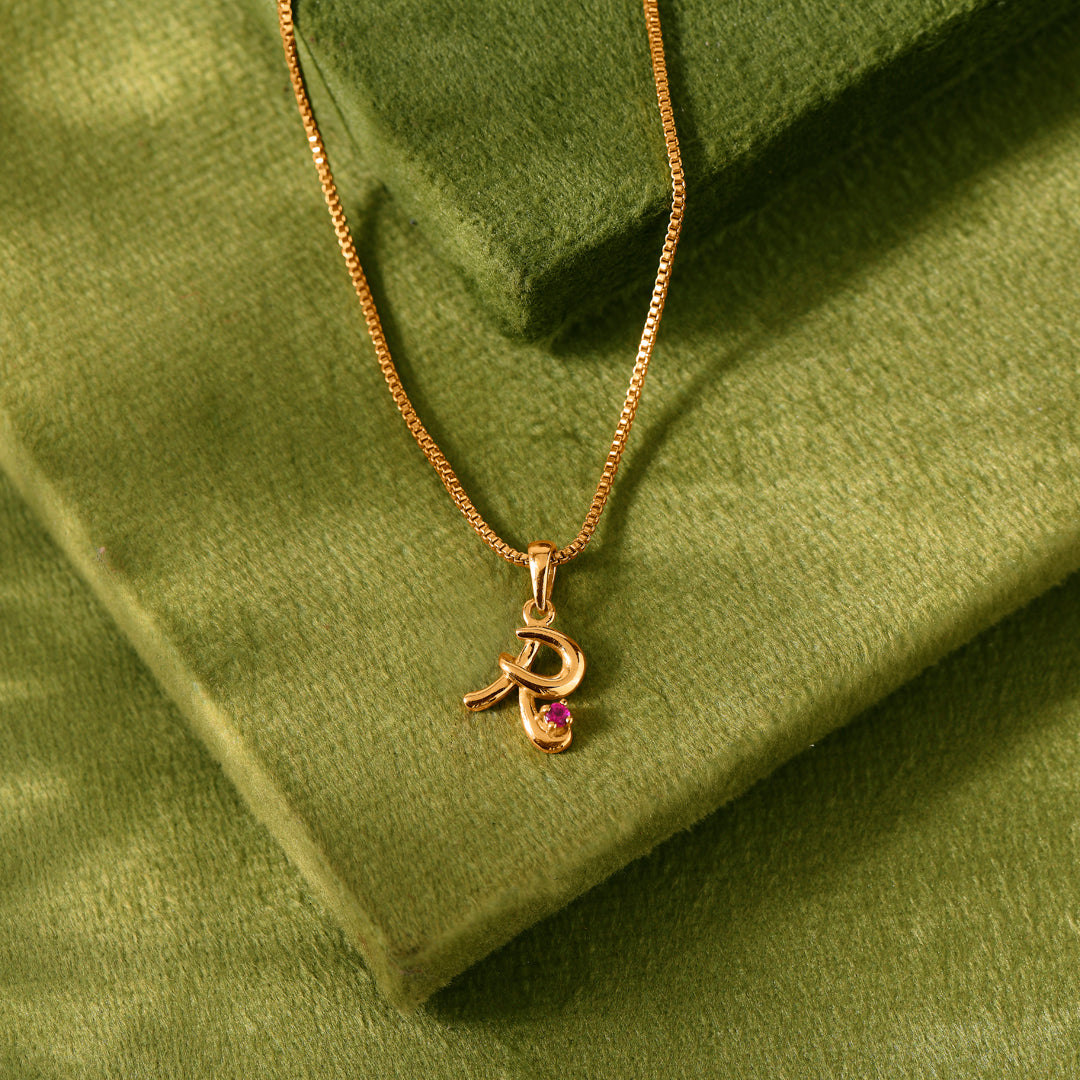 Radiant R Gold Alphabet Pendant for Women