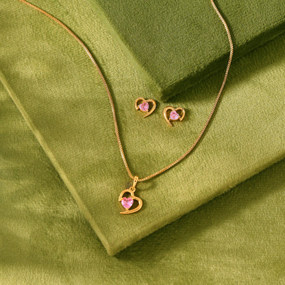 Rosé Heart Gold Pendant Set for Women