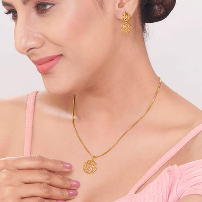 Luminous Halo Gold Pendant Set for Women