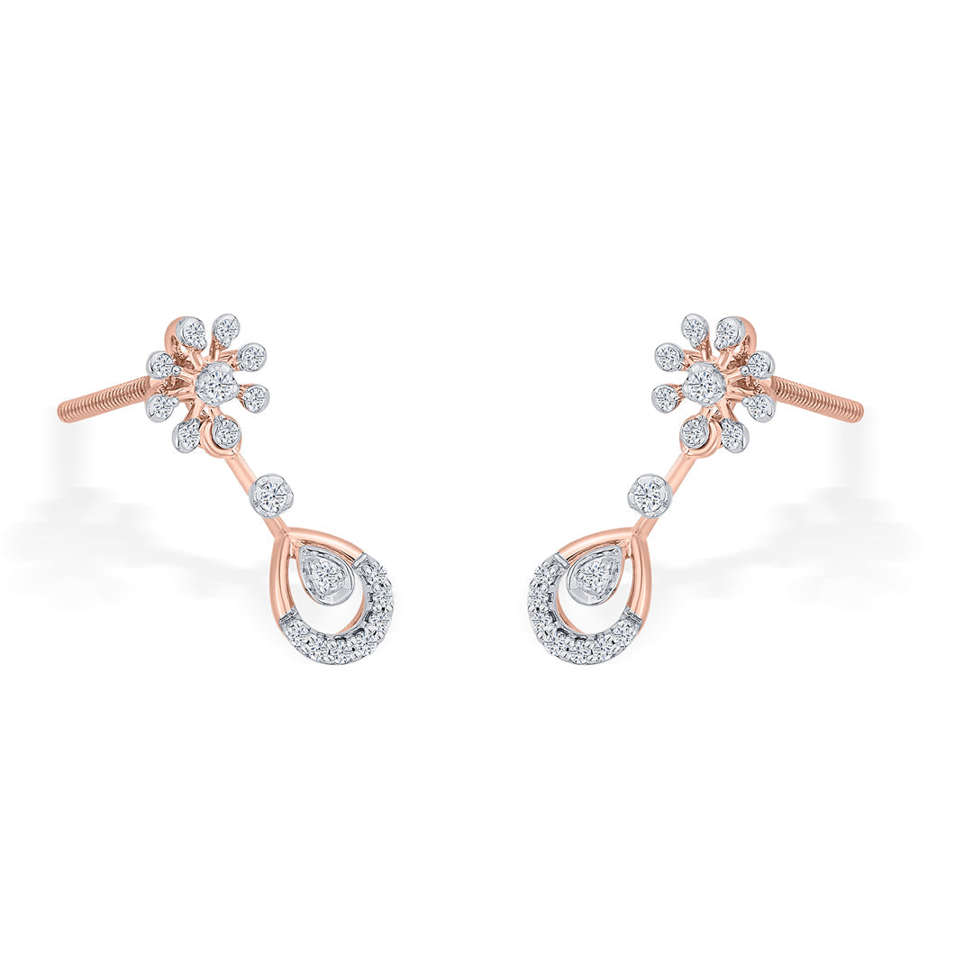 Orchid Cascade Diamond & Gold Drops & Danglers Earrings for Women