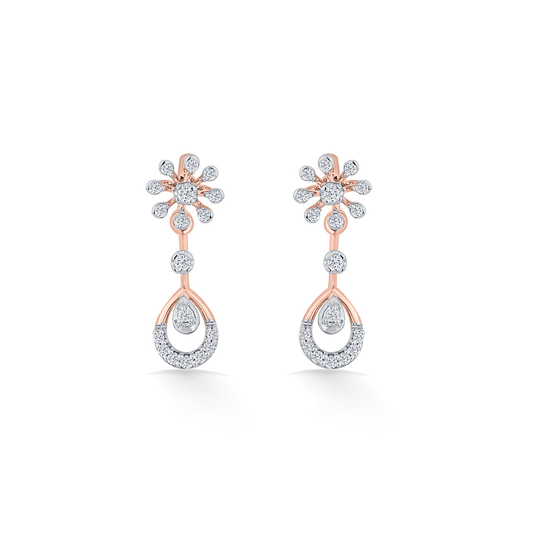 Orchid Cascade Diamond & Gold Drops & Danglers Earrings for Women
