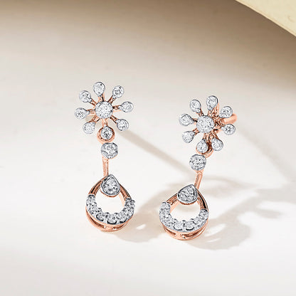 Orchid Cascade Diamond & Gold Drops & Danglers Earrings for Women