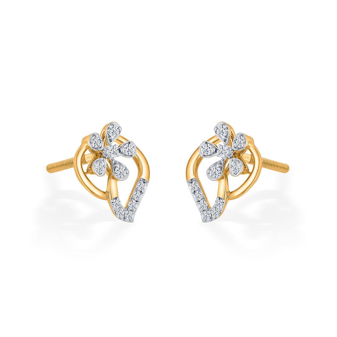 Petal Harmony Diamond & Gold Stud Earrings for Women