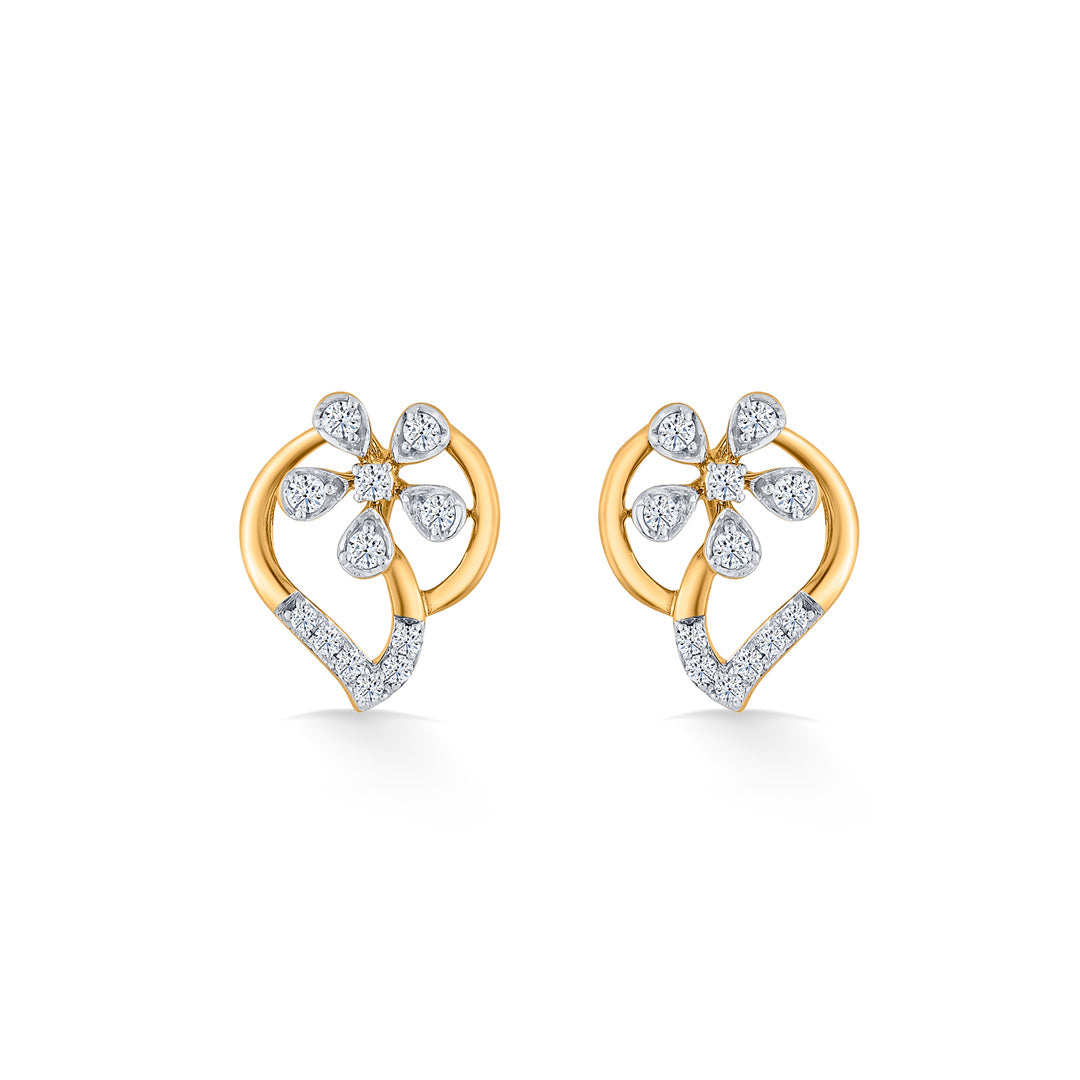 Petal Harmony Diamond & Gold Stud Earrings for Women