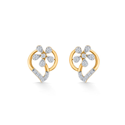 Petal Harmony Diamond & Gold Stud Earrings for Women