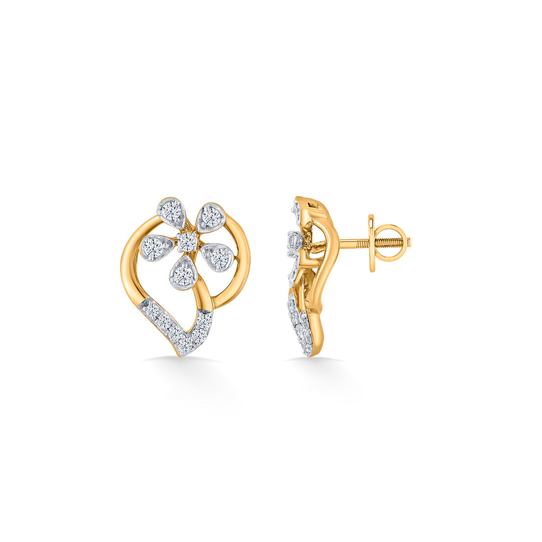 Petal Harmony Diamond & Gold Stud Earrings for Women