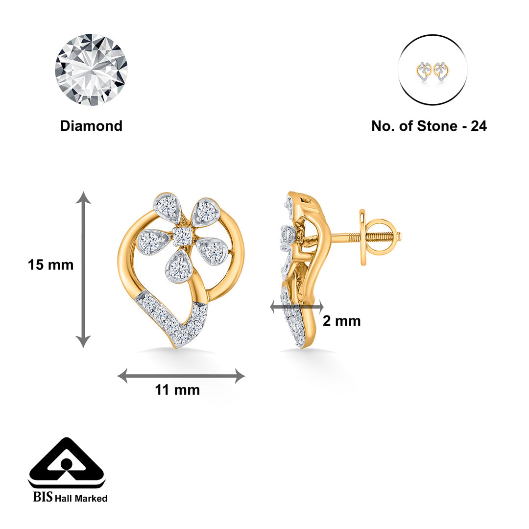 Petal Harmony Diamond & Gold Stud Earrings for Women