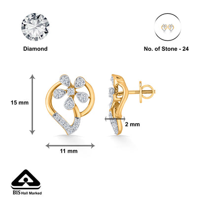 Petal Harmony Diamond & Gold Stud Earrings for Women