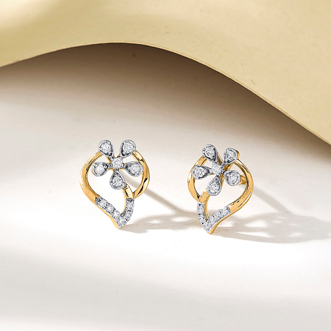 Petal Harmony Diamond & Gold Stud Earrings for Women