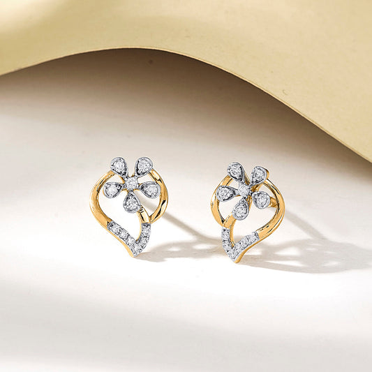 Petal Harmony Diamond & Gold Stud Earrings for Women
