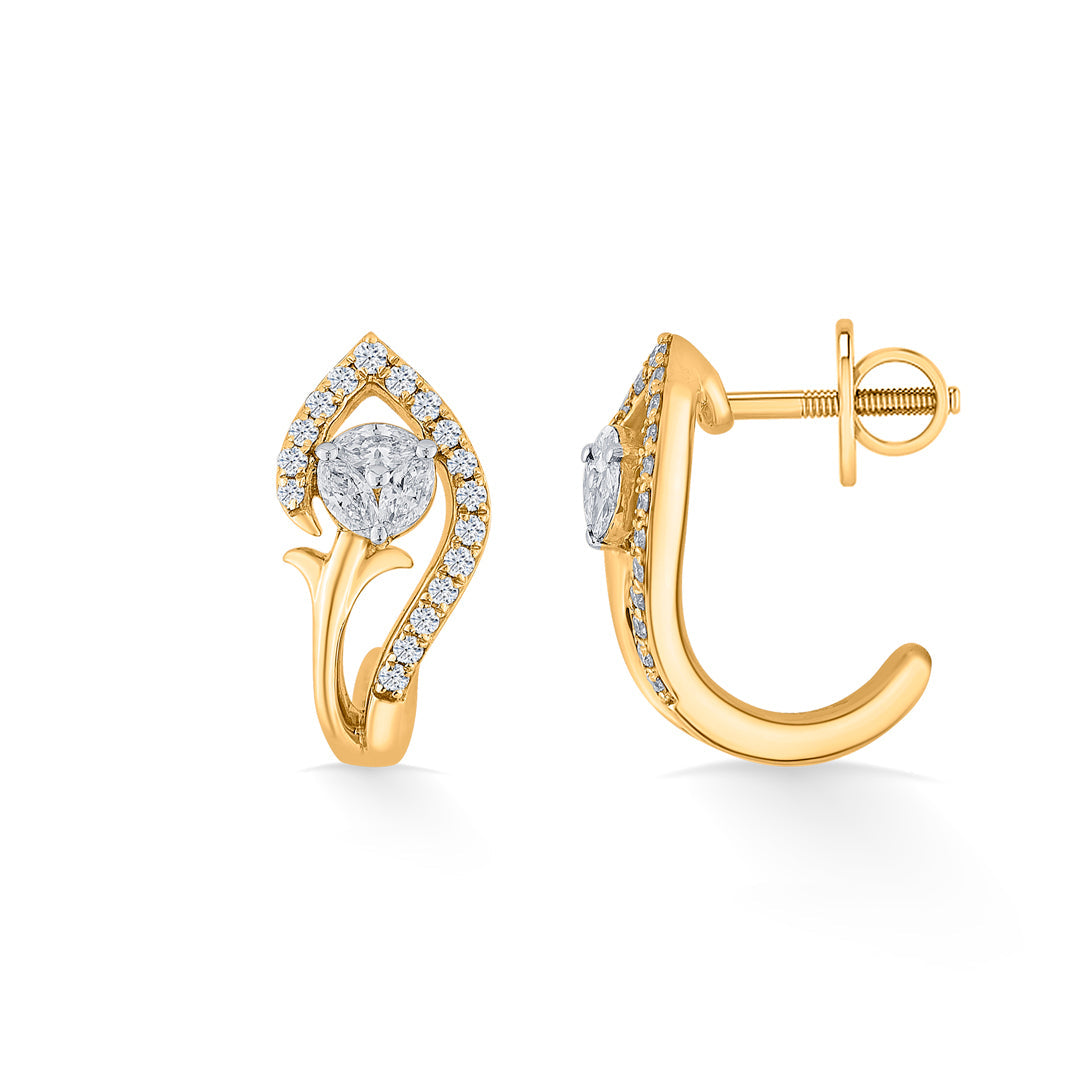 Bloom Twist Diamond & Gold Hoops & Huggies Earrings for Women