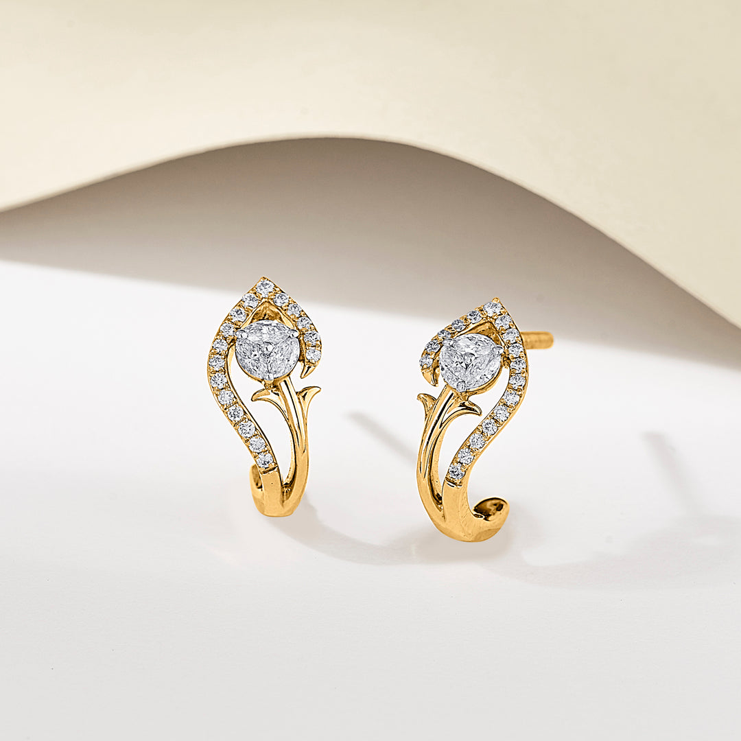 Bloom Twist Diamond & Gold Hoops & Huggies Earrings for Women