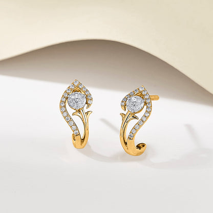 Bloom Twist Diamond & Gold Hoops & Huggies Earrings for Women