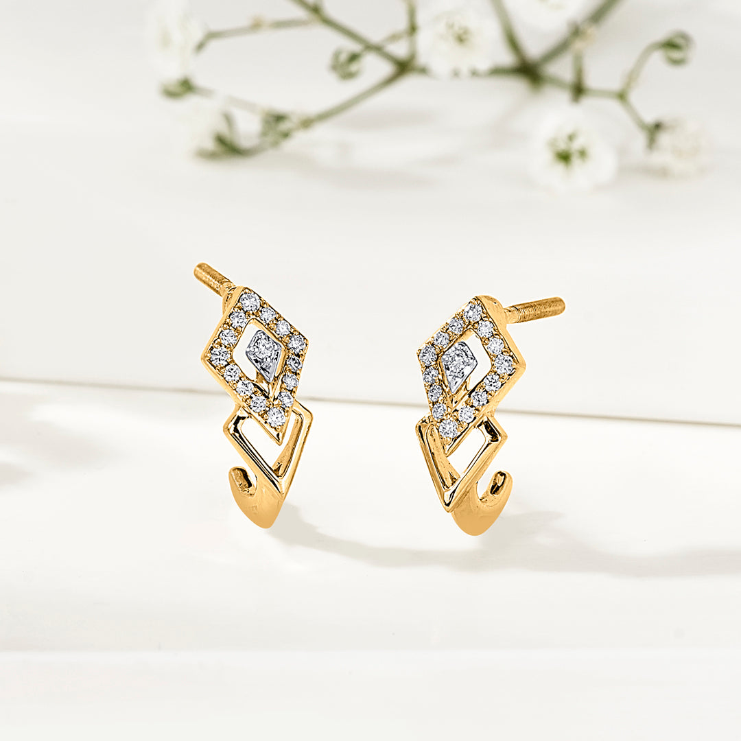 Dual Treasure Diamond & Gold Hoops & Huggies Earrings for Women