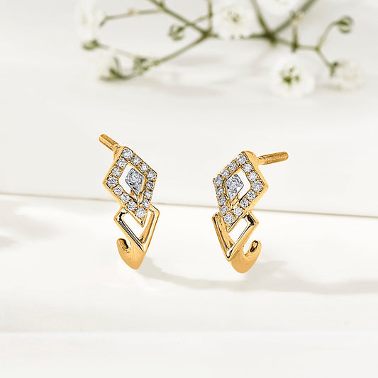 Dual Treasure Diamond & Gold Hoops & Huggies Earrings for Women