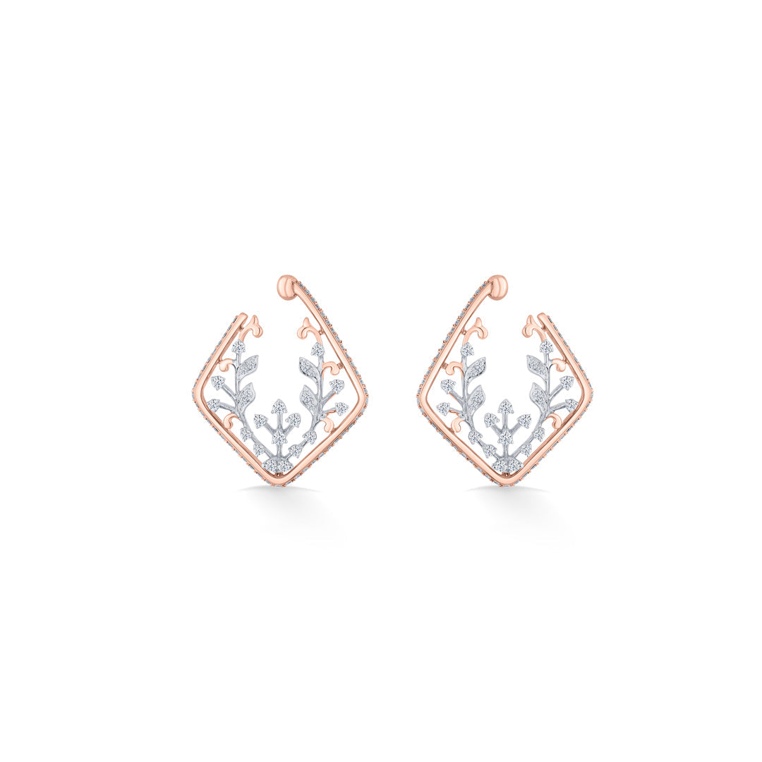 Vine Glow Diamond & Gold Stud Earrings for Women