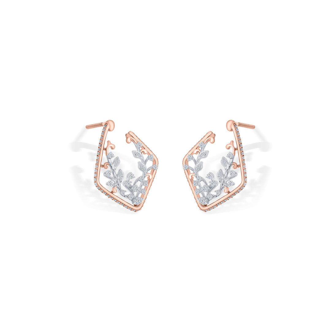 Vine Glow Diamond & Gold Stud Earrings for Women