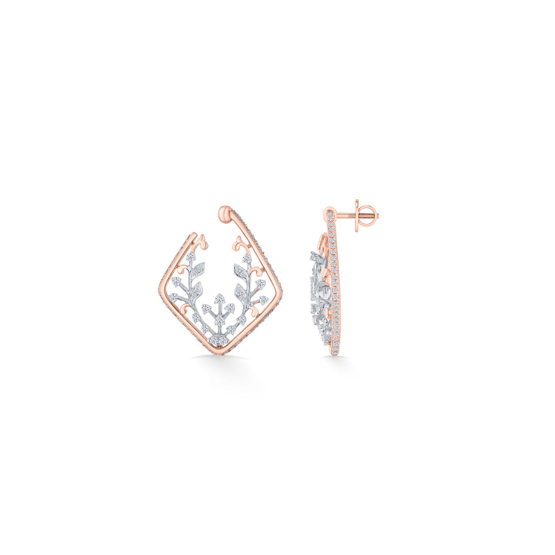 Vine Glow Diamond & Gold Stud Earrings for Women
