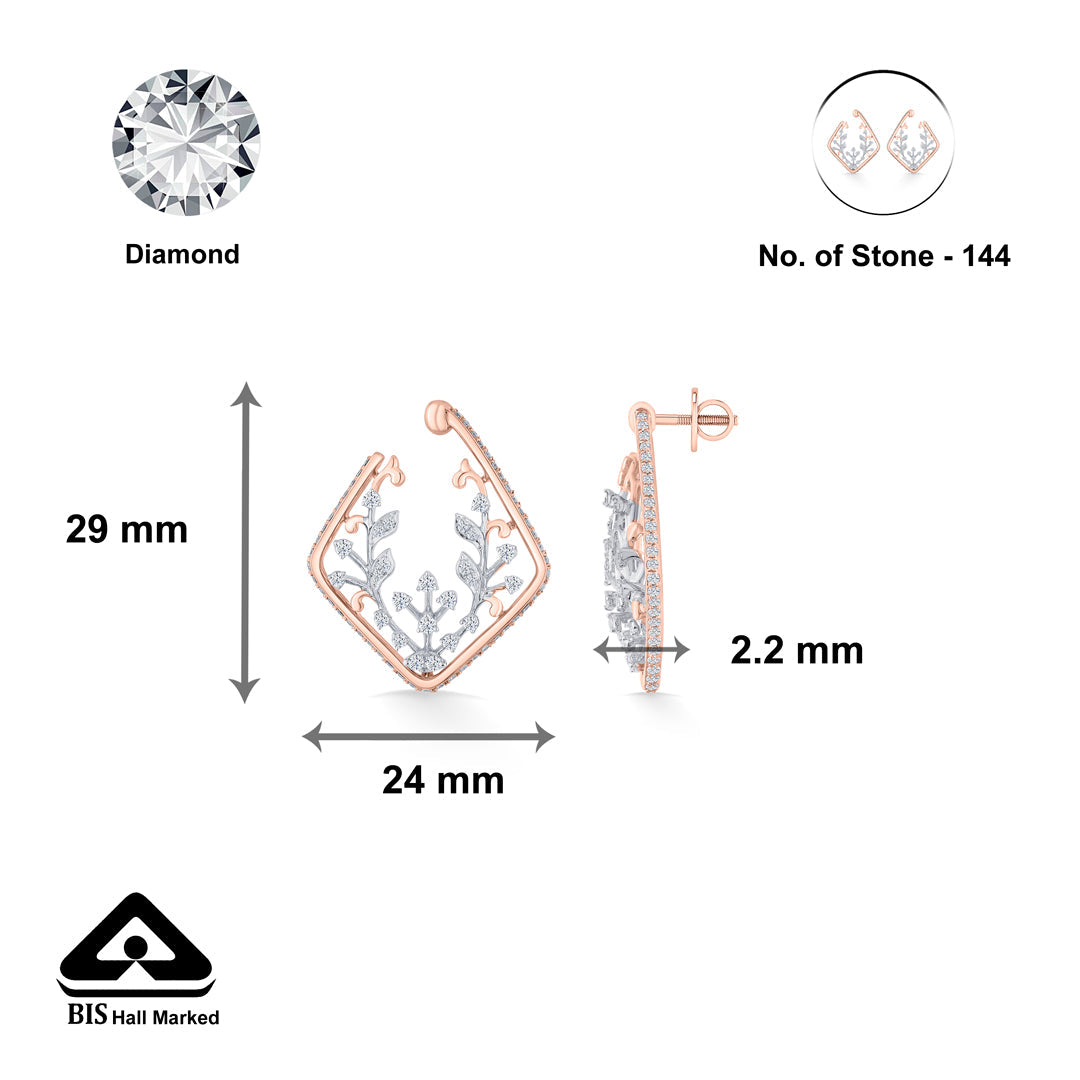 Vine Glow Diamond & Gold Stud Earrings for Women