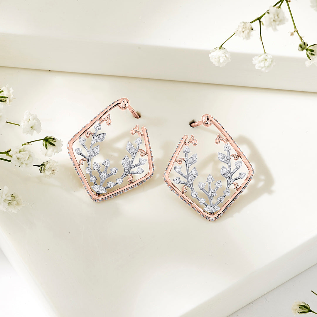 Vine Glow Diamond & Gold Stud Earrings for Women