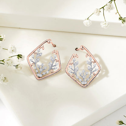 Vine Glow Diamond & Gold Stud Earrings for Women