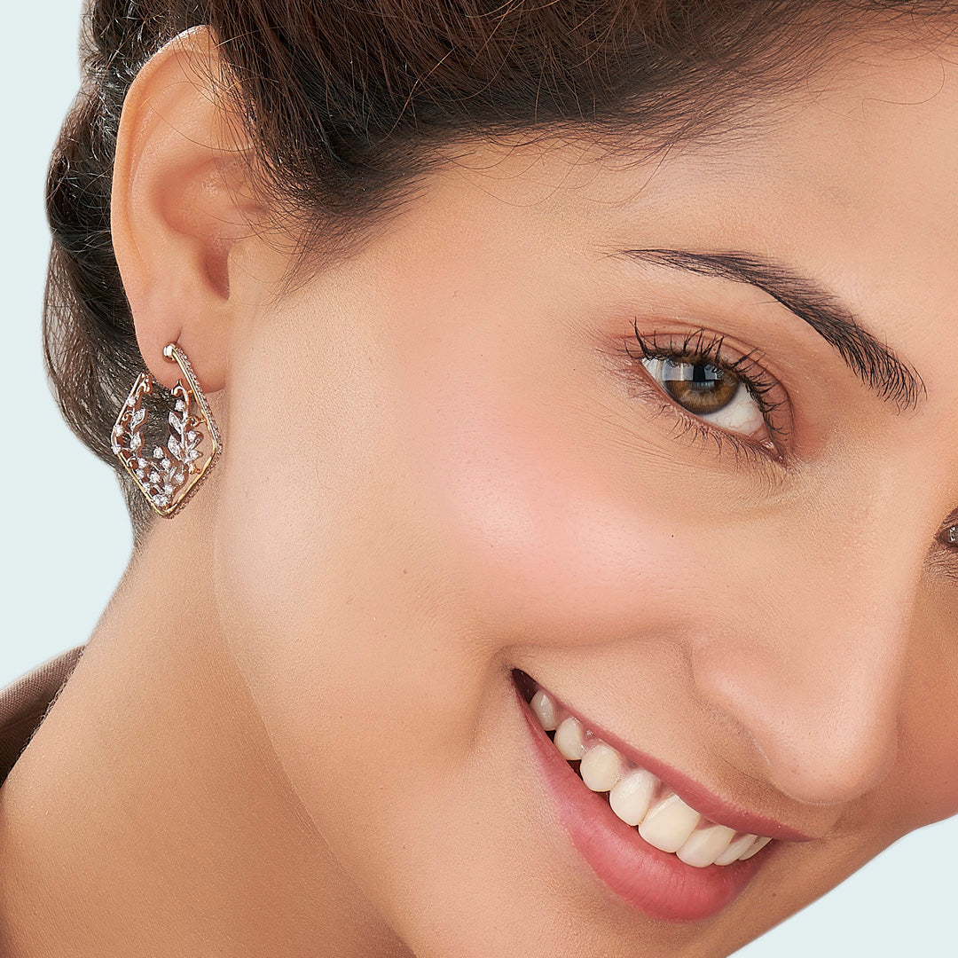 Vine Glow Diamond & Gold Stud Earrings for Women