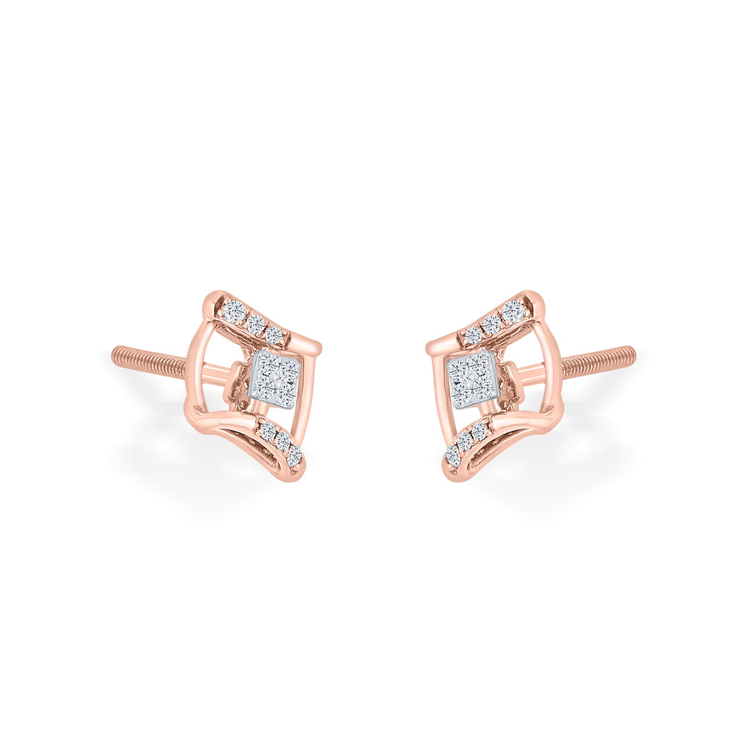 Regal Outline Diamond & Gold Stud Earrings for Women
