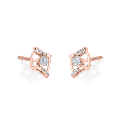 Regal Outline Diamond & Gold Stud Earrings for Women